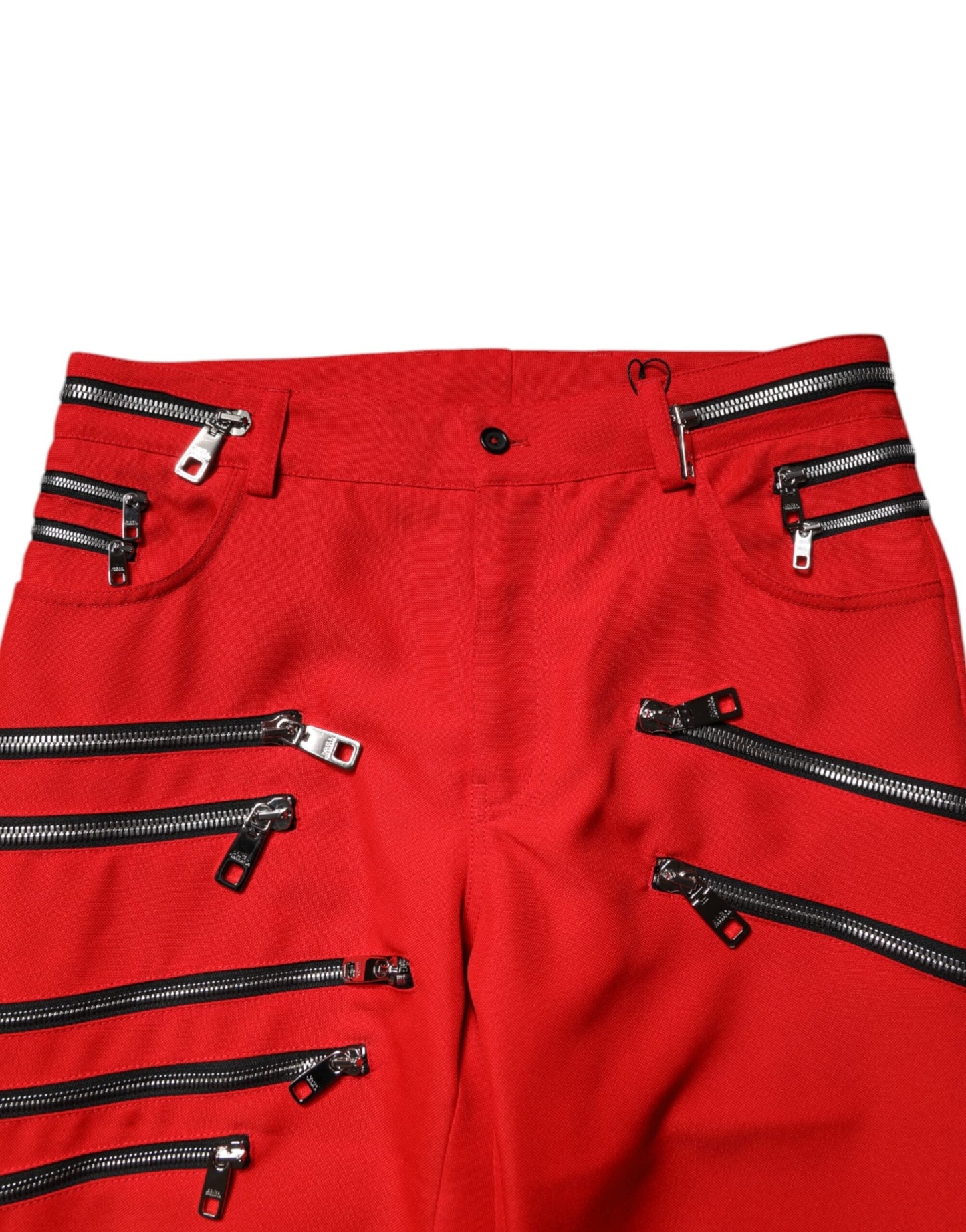 Dolce & Gabbana Red Zipper Embellished Straight Men's Pants