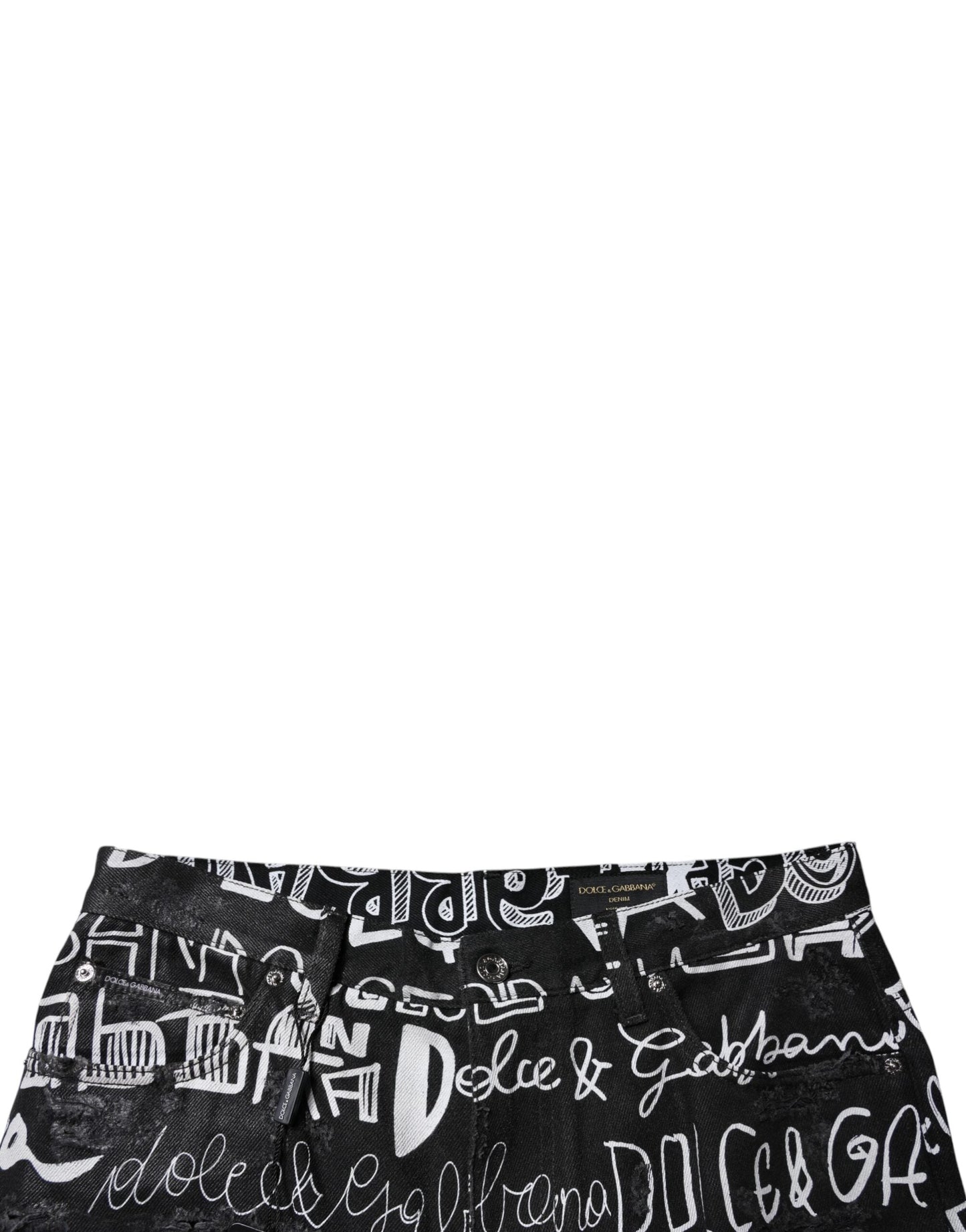 Dolce & Gabbana Black Cotton Logo Print Straight Denim Men's Jeans