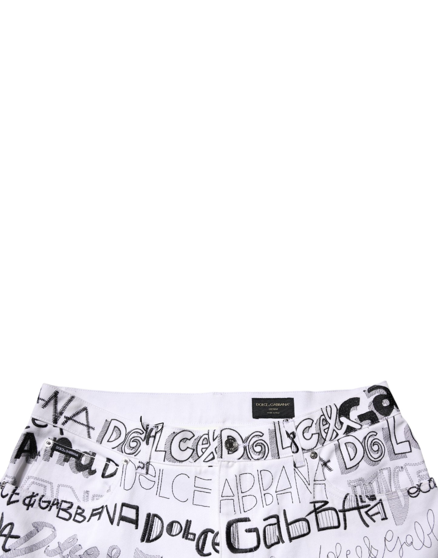 Dolce & Gabbana White Logo Print Straight Men Denim Men's Jeans