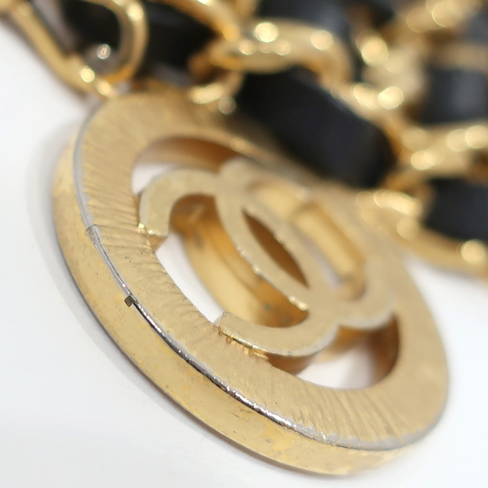 CHANEL 3 Chain Belt CC Mark Coin Accessories Vintage 1984 approximately 930 cm approximately 207.0 g Black/Gen GP Gold Women Dress Only
