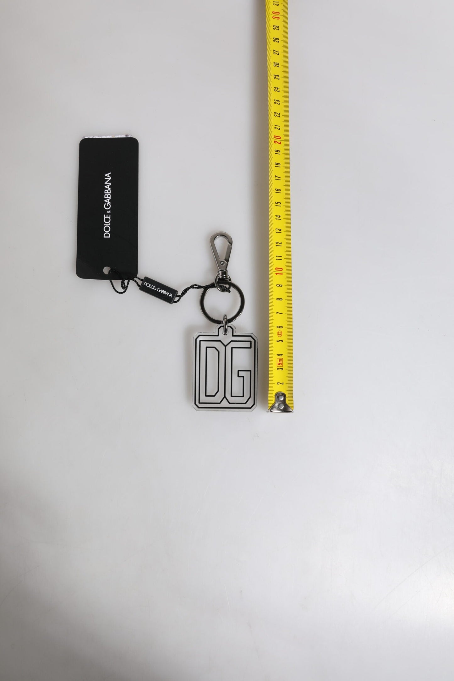 Dolce & Gabbana Gray Black DG Rubber Logo Silver Men's Keychain Men's Keyring