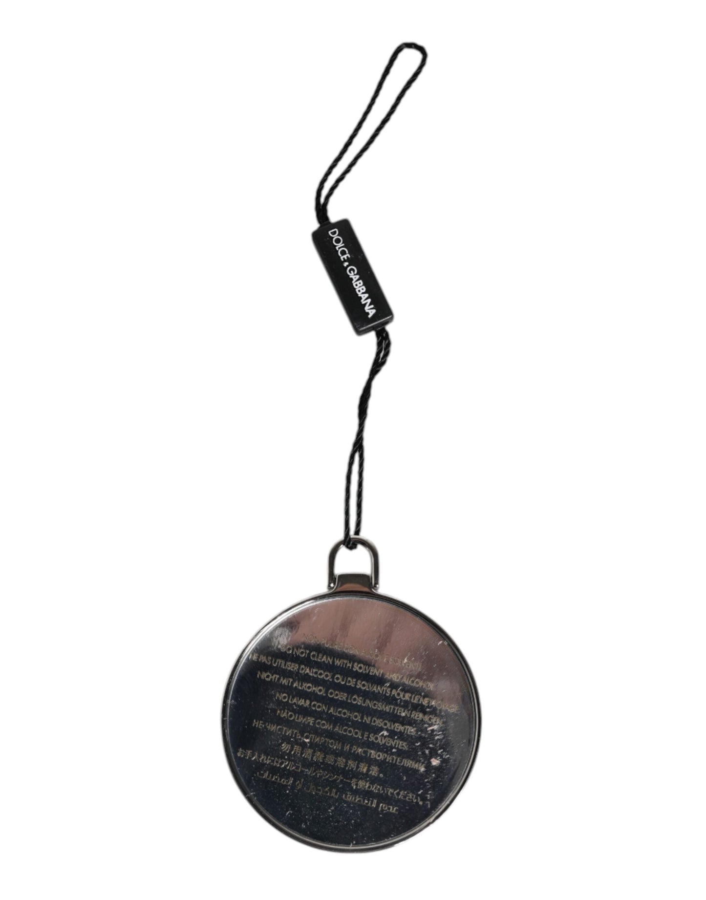 Dolce & Gabbana Green Calfskin Leather Round Logo Hand Mirror Women's Holder