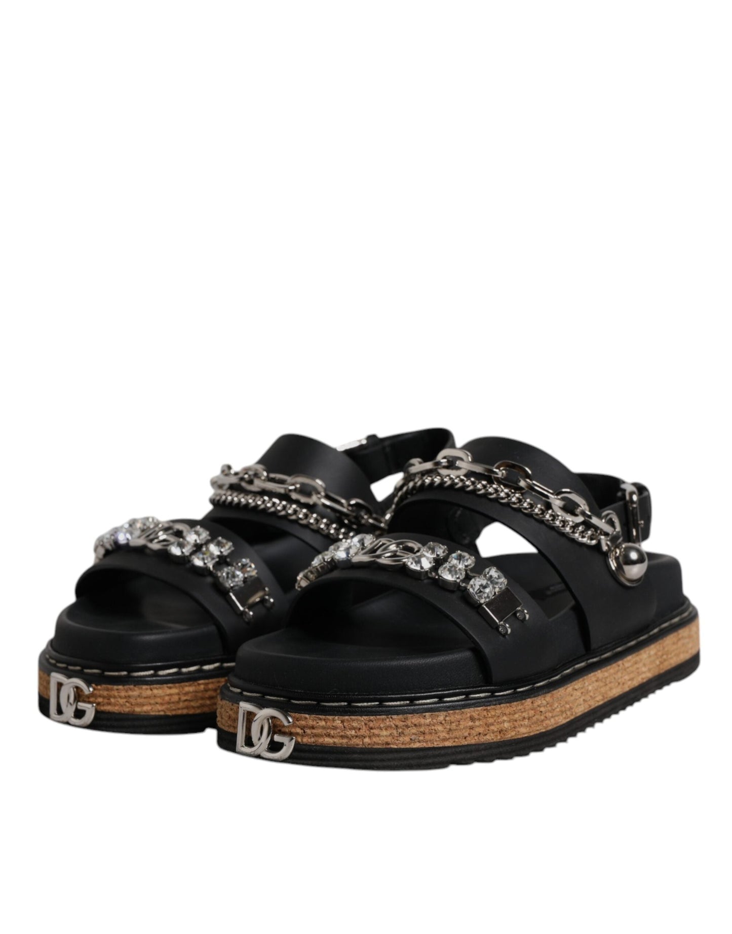 Dolce & Gabbana Black Crystal Embellish Strap Sandals Women's Shoes ()