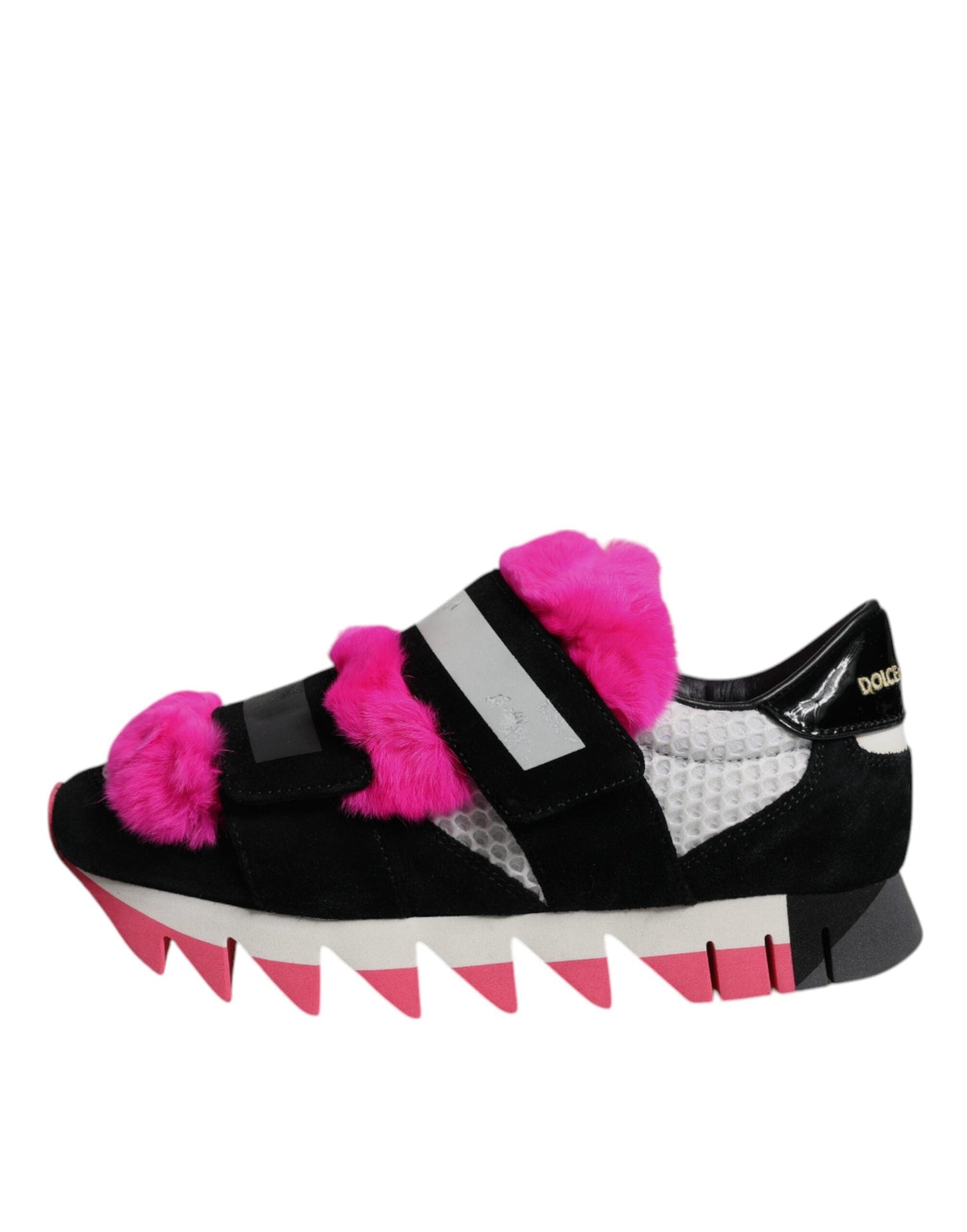 Dolce & Gabbana Black Pink Fur Embellished Sneakers Women's Shoes ()