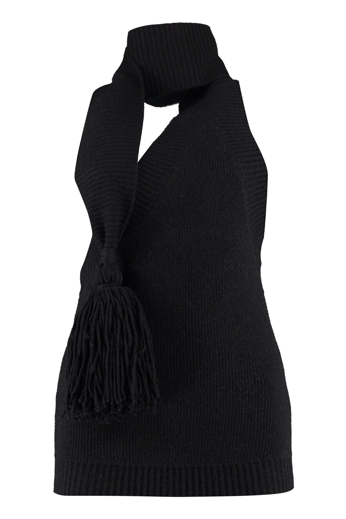 BOTTEGA VENETA One-Shoulder Knit Top with Pussy-Bow Collar