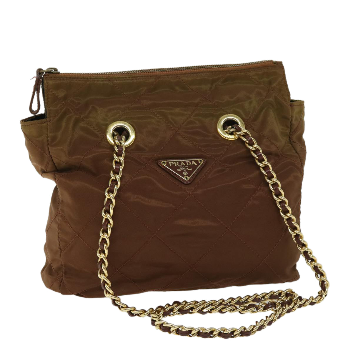 PRADA Quilted Chain Shoulder Bag Nylon Brown  68274