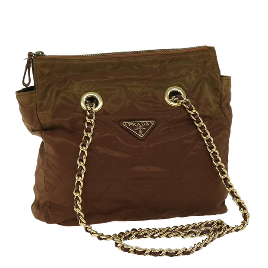PRADA Quilted Chain Shoulder Bag Nylon Brown  68274