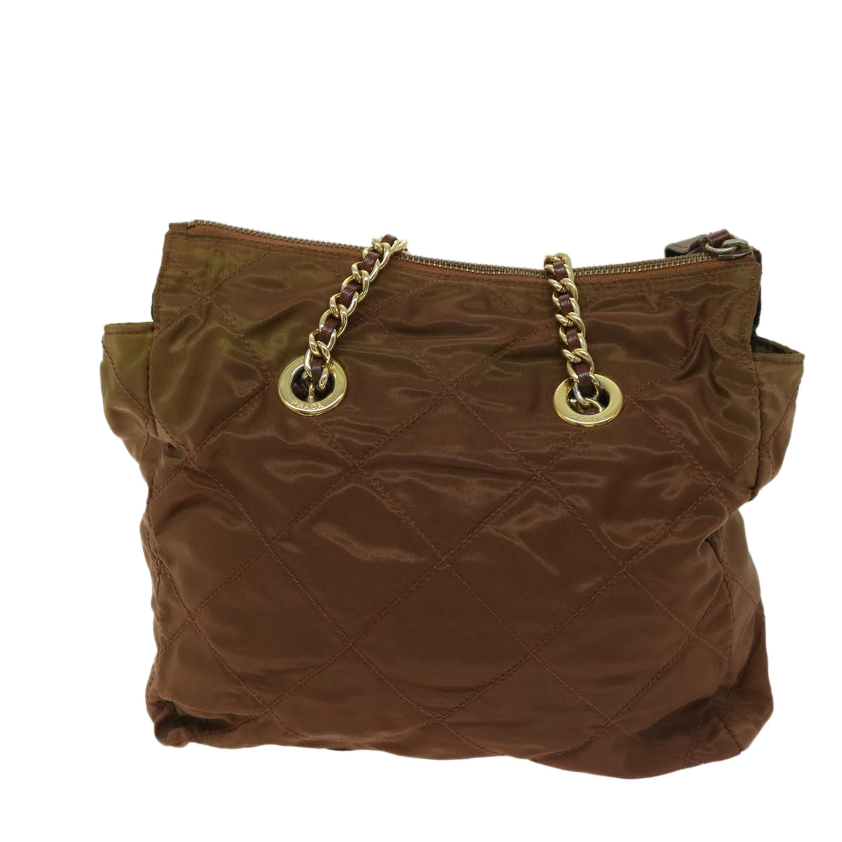 PRADA Quilted Chain Shoulder Bag Nylon Brown  68274