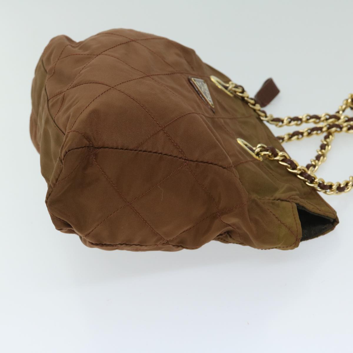 PRADA Quilted Chain Shoulder Bag Nylon Brown  68274