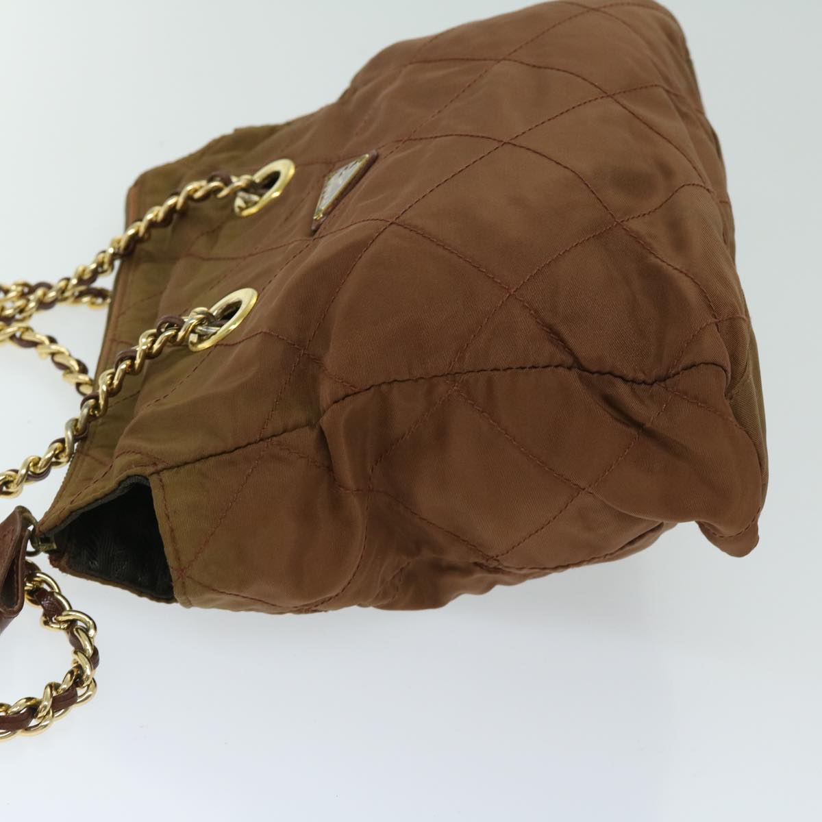PRADA Quilted Chain Shoulder Bag Nylon Brown  68274