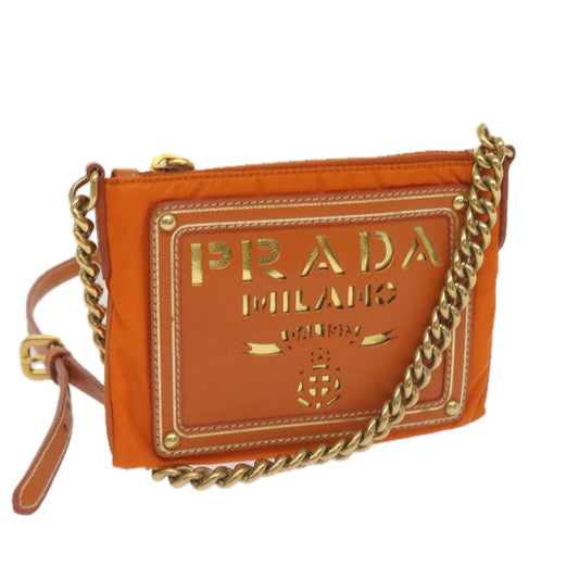 PRADA Chain Shoulder Bag Nylon Orange  68432