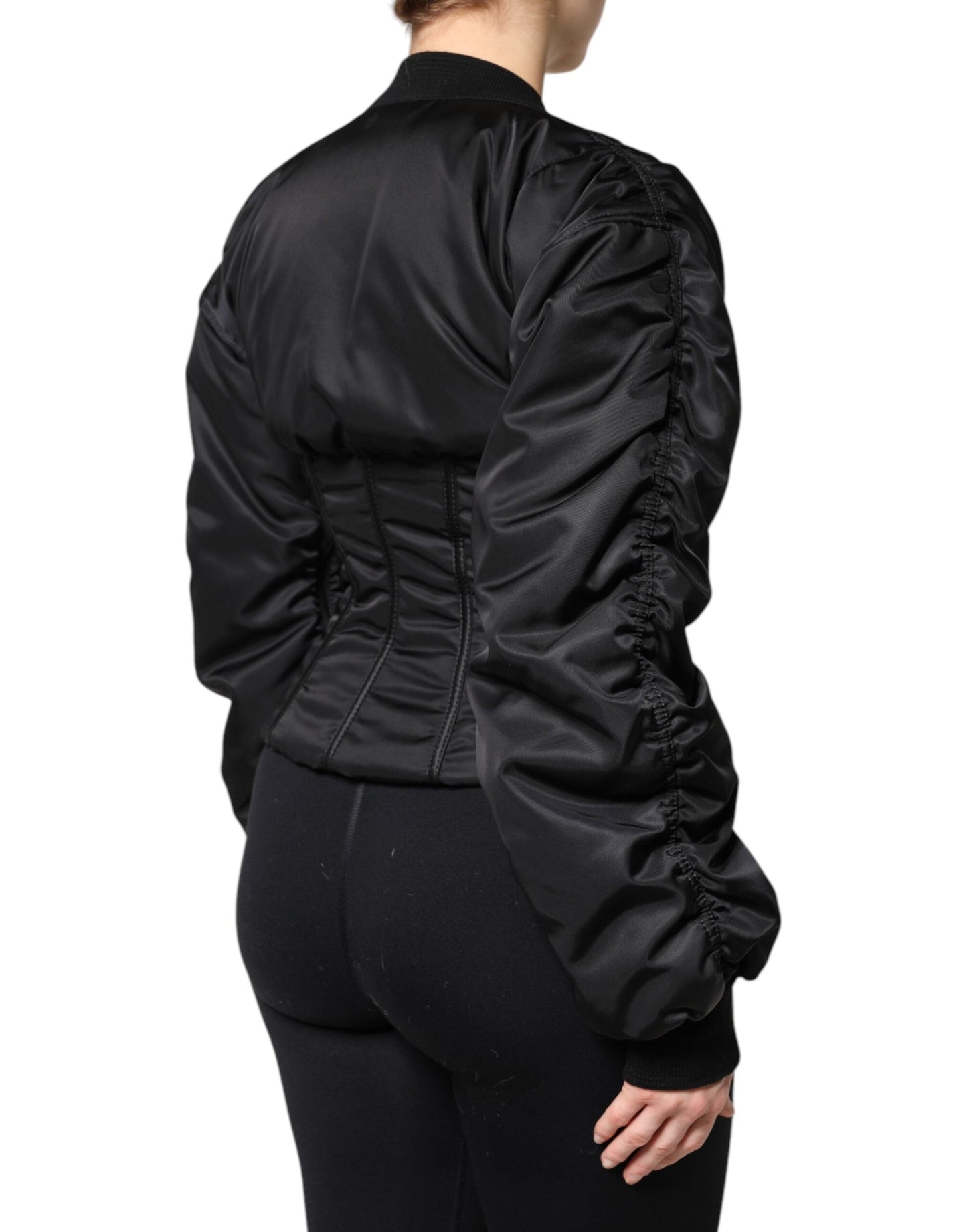 Dolce & Gabbana Black Nylon Full Zip Bustier Corset Women's Jacket