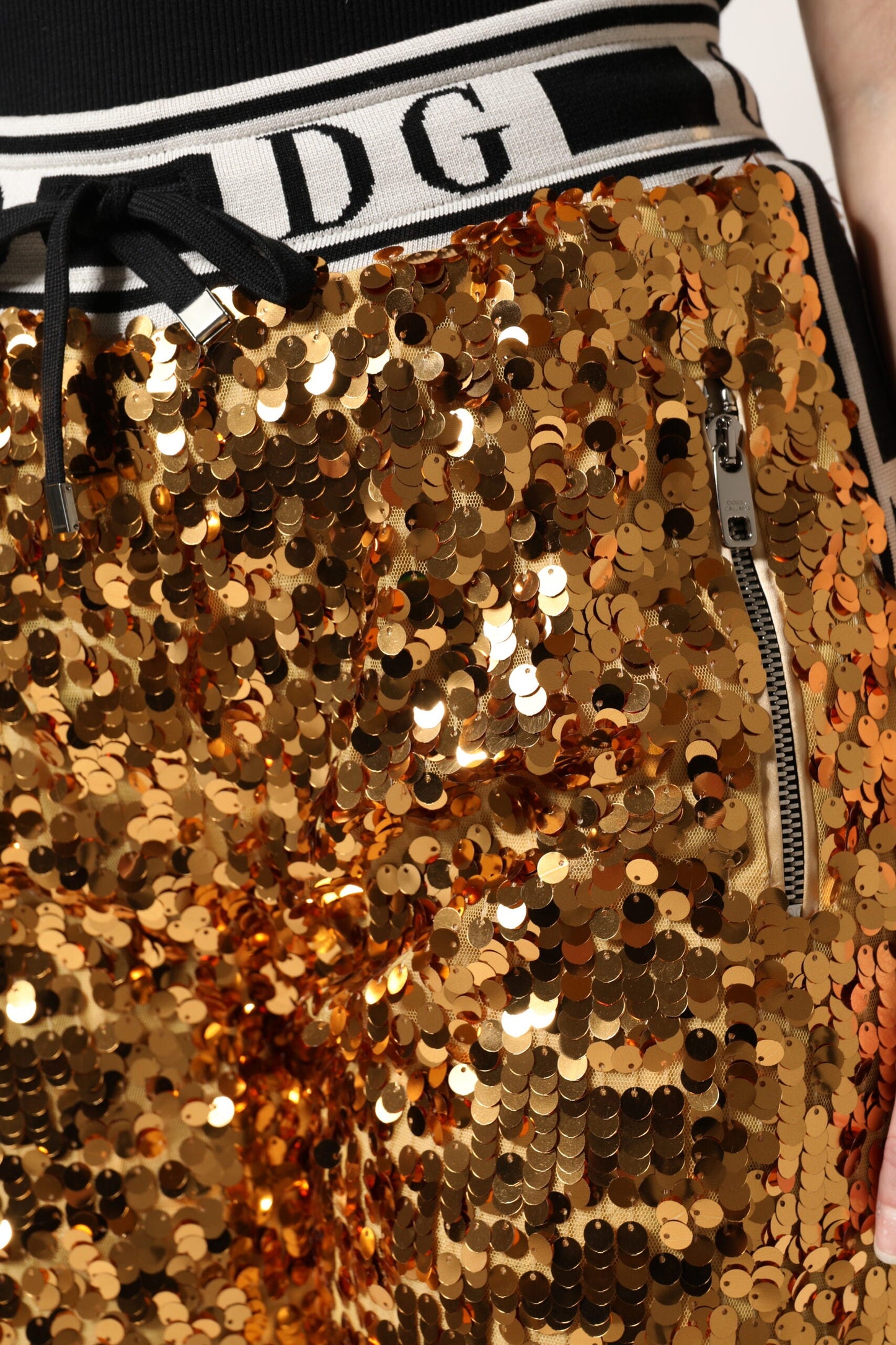 Dolce & Gabbana Metallic Gold DG Logo Sequined Jogger Women's Pants