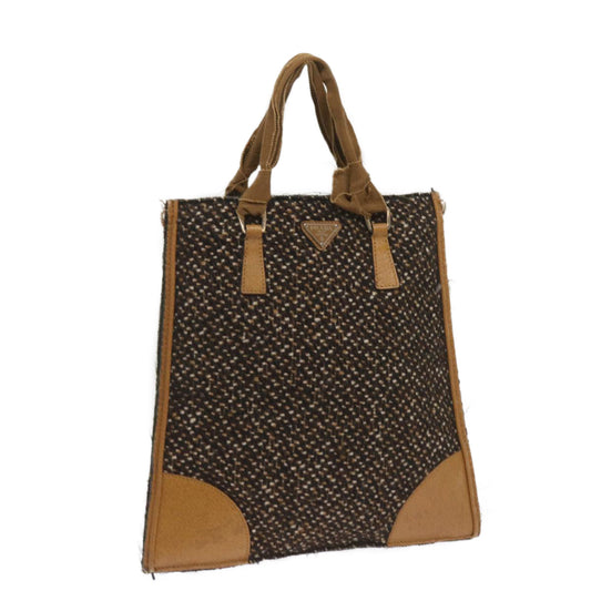 PRADA Hand Bag Wool Brown  68624