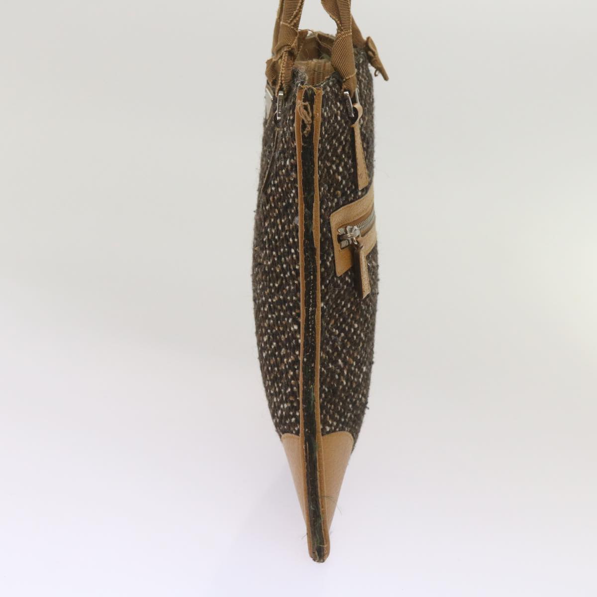 PRADA Hand Bag Wool Brown  68624