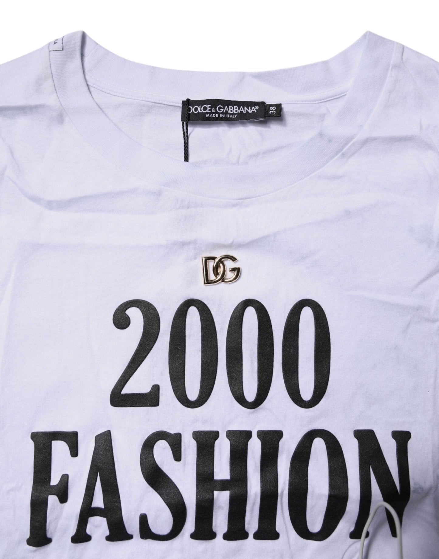 Dolce & Gabbana White Print Lace-Up Cotton Crew Neck Women's T-shirt ()