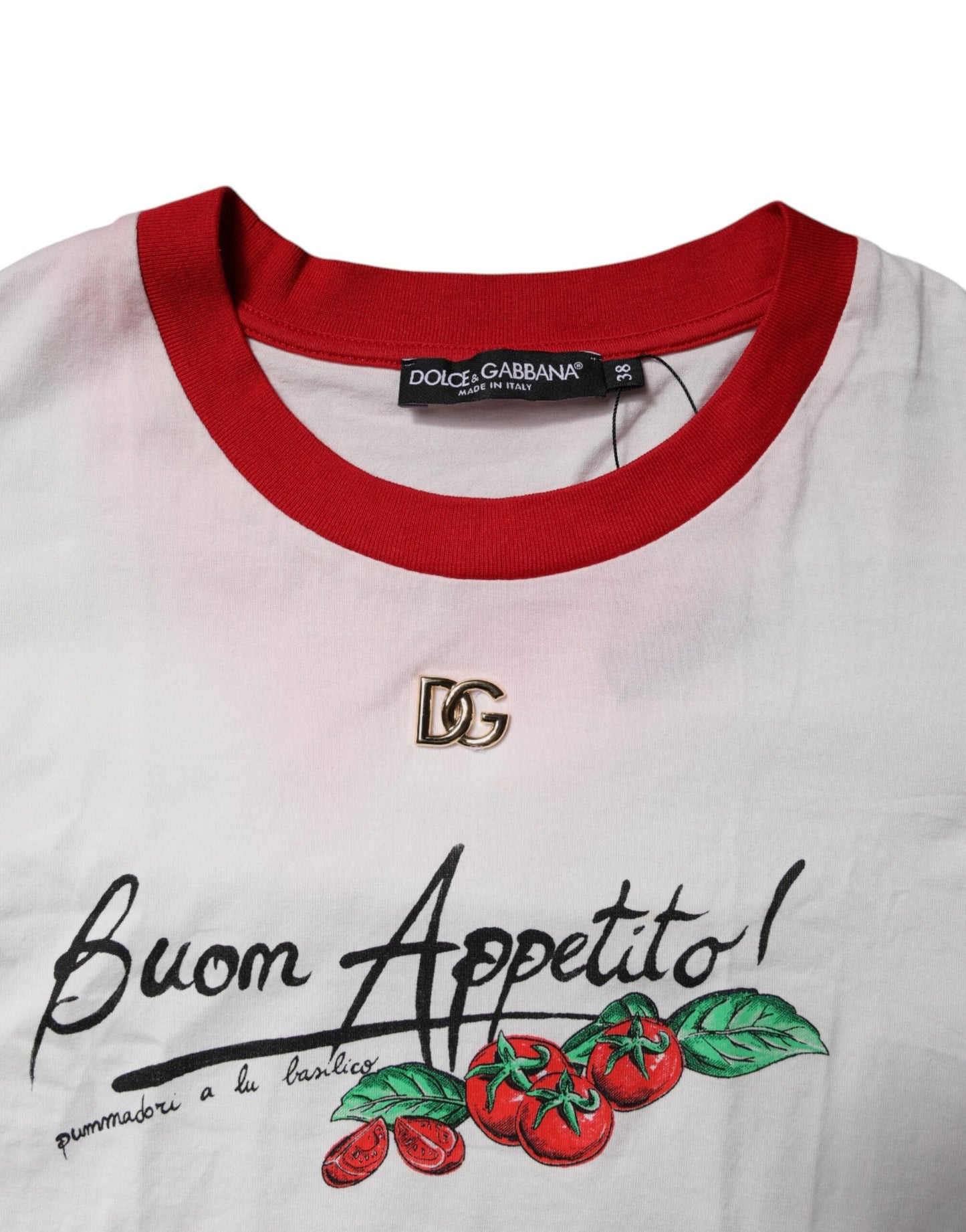 Dolce & Gabbana White Printed Round Neck Cropped Top Women's T-shirt ()