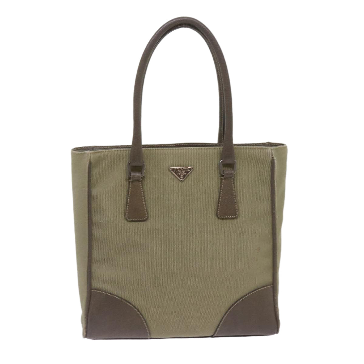 PRADA Hand Bag Canvas Khaki  68681