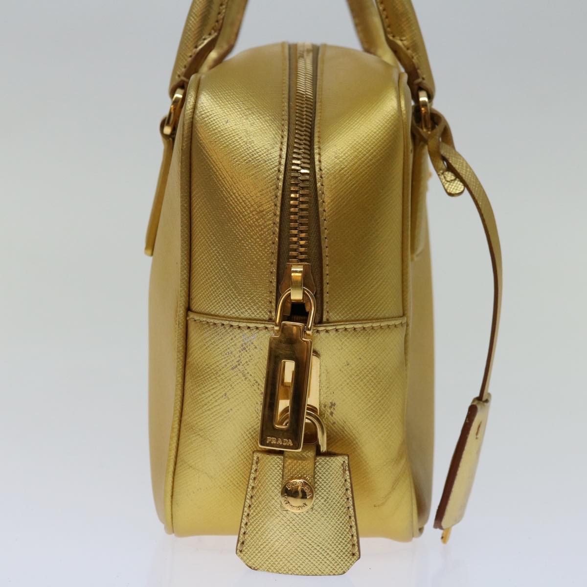 PRADA Safiano leather Hand Bag Gold  68846
