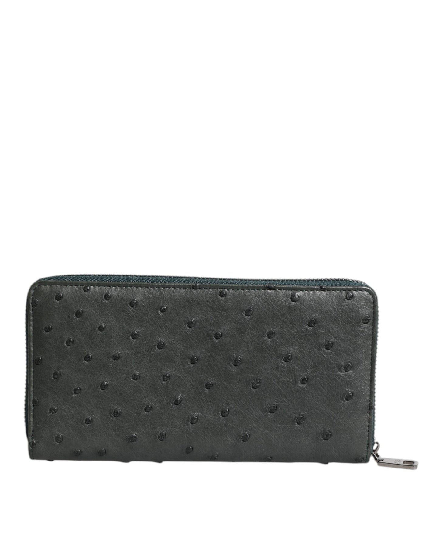Dolce & Gabbana Green Ostrich Logo Plaque Zip Around Continental Men's Wallet