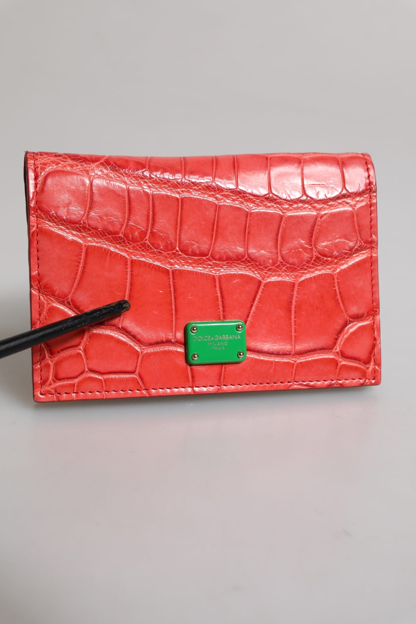 Dolce & Gabbana Red Exotic Leather Logo Plaque Card Holder Women's Wallet ()
