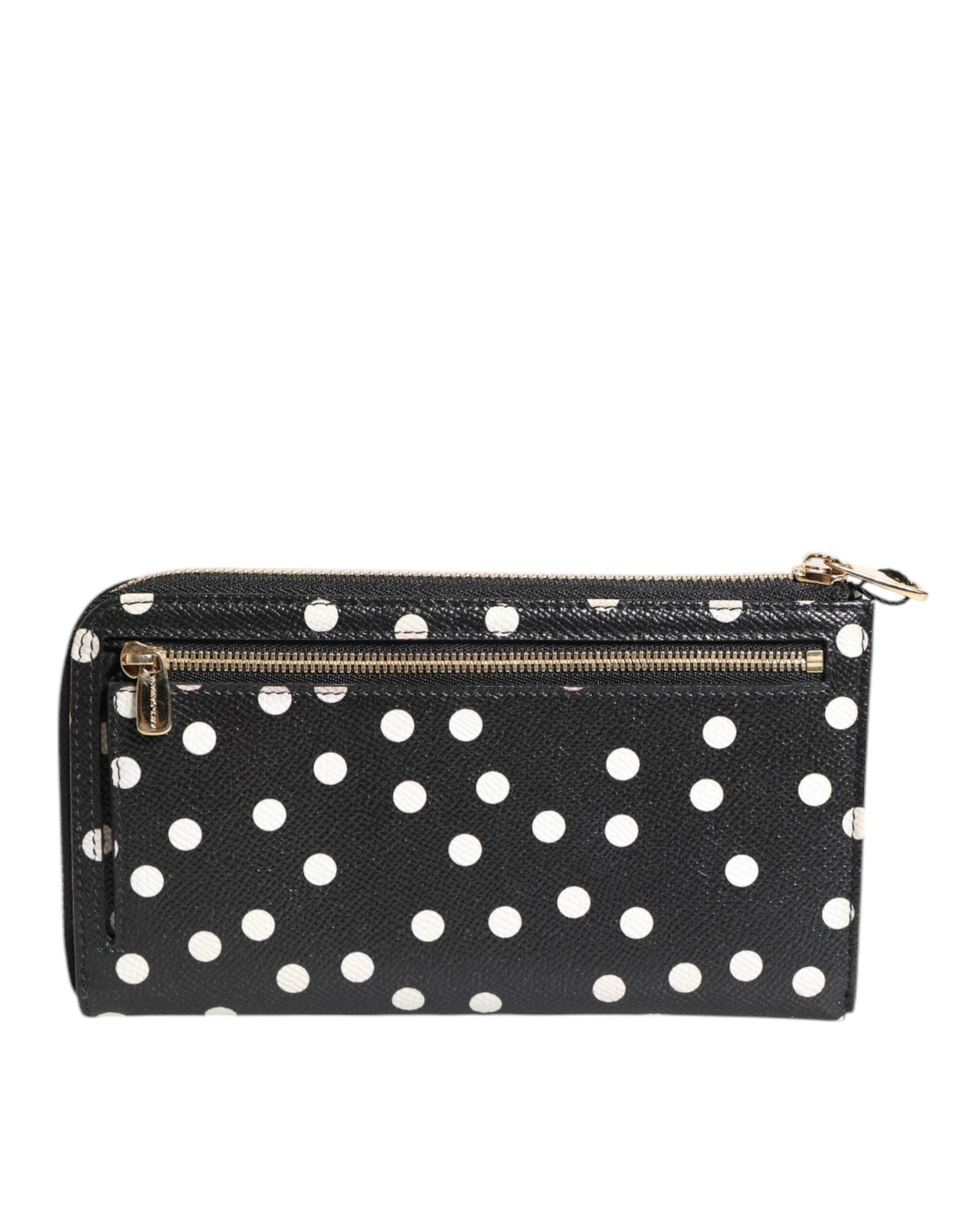 Dolce & Gabbana Black White Dotted Leather Zip Around Continental Women's Wallet
