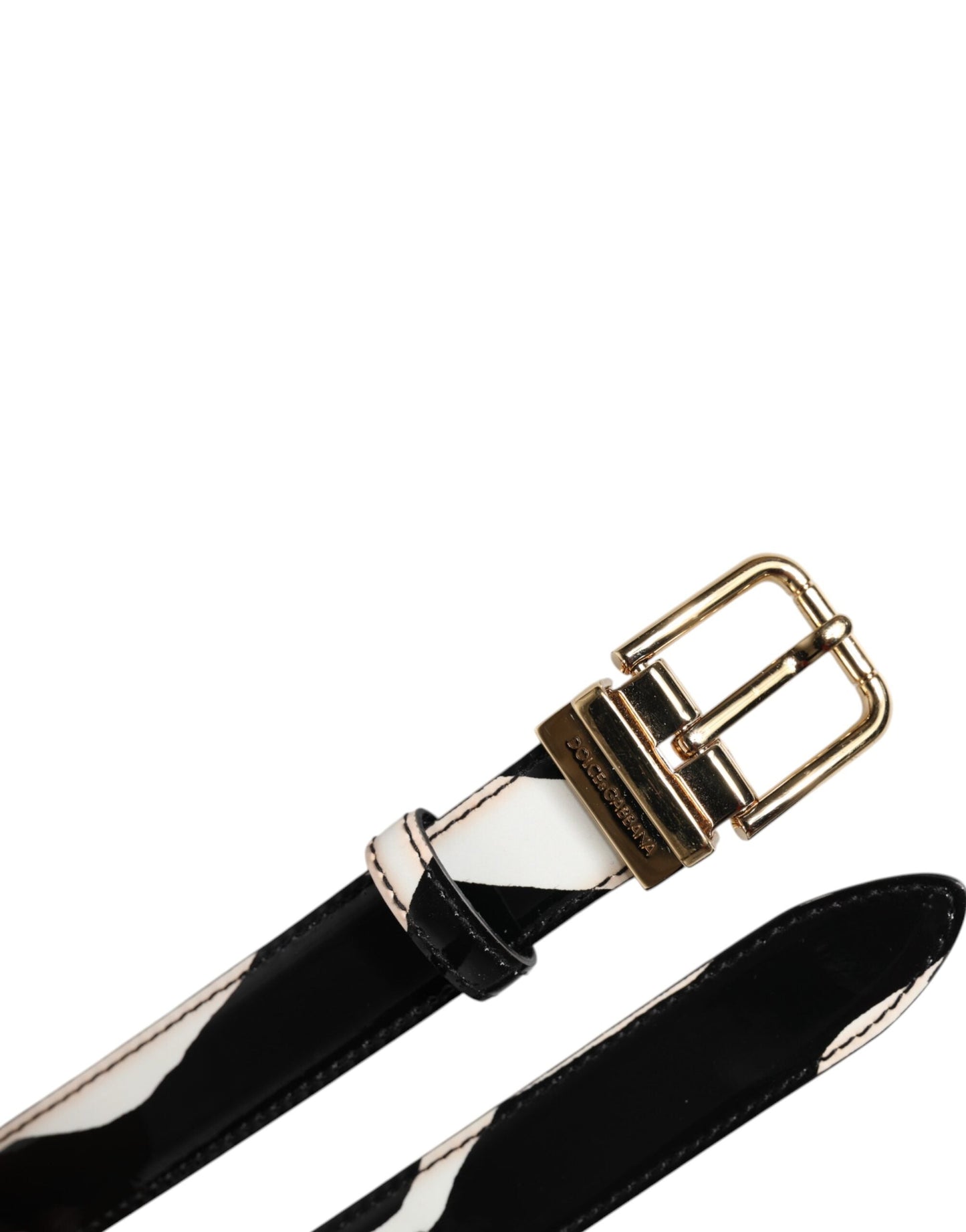 Dolce & Gabbana Black White Zebra Gold Metal Logo Buckle Men's Belt ()