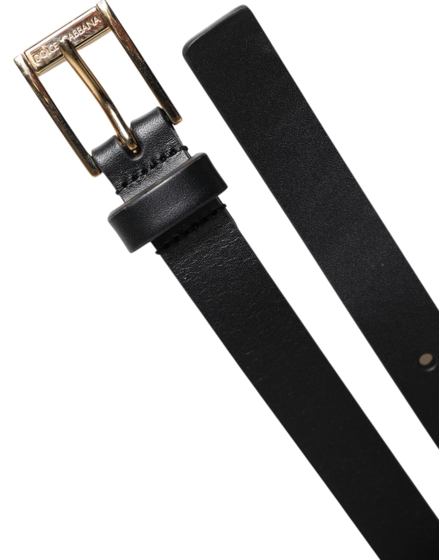 Dolce & Gabbana Black Calfskin Classic Metal Logo Buckle Men's Belt