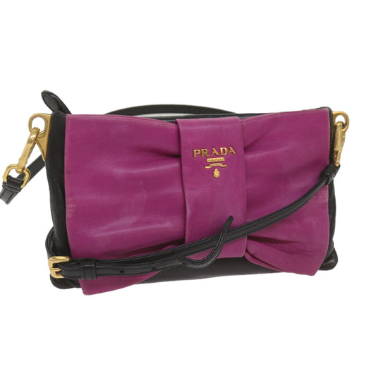 PRADA Ribbon Shoulder Bag Leather Pink Black  69105