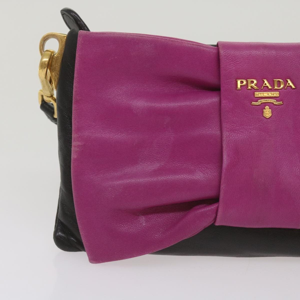 PRADA Ribbon Shoulder Bag Leather Pink Black  69105