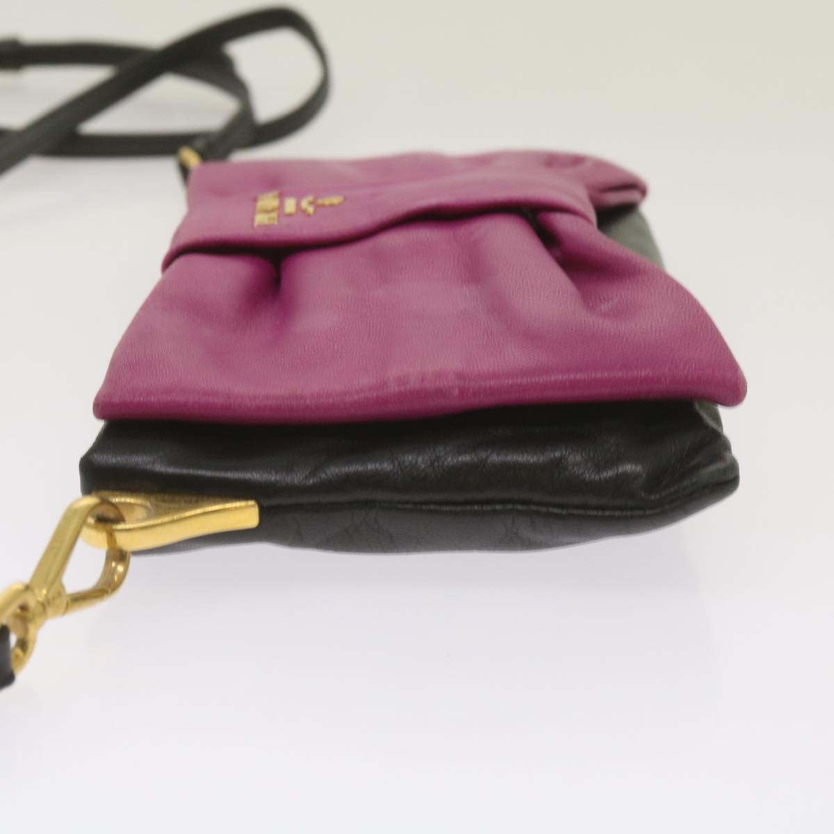 PRADA Ribbon Shoulder Bag Leather Pink Black  69105