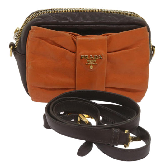 PRADA Ribbon Shoulder Bag Leather Orange Brown  69111