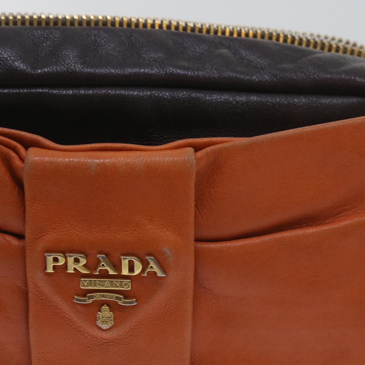 PRADA Ribbon Shoulder Bag Leather Orange Brown  69111