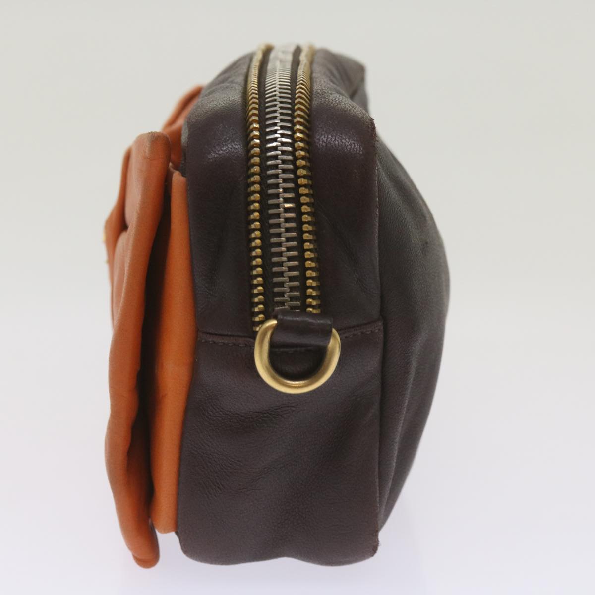 PRADA Ribbon Shoulder Bag Leather Orange Brown  69111