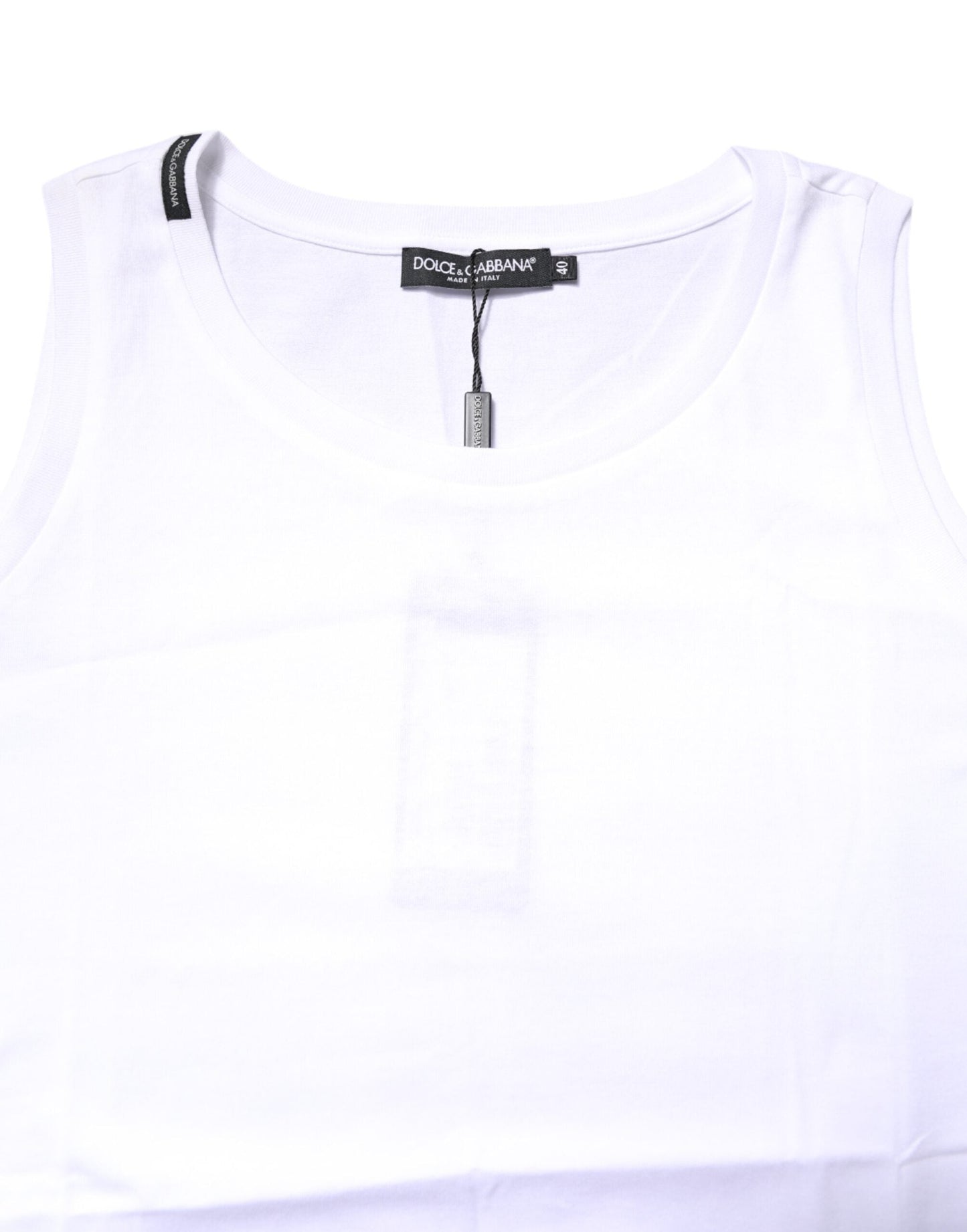 Dolce & Gabbana White Cotton Sleeveless Crew Neck Women's T-shirt