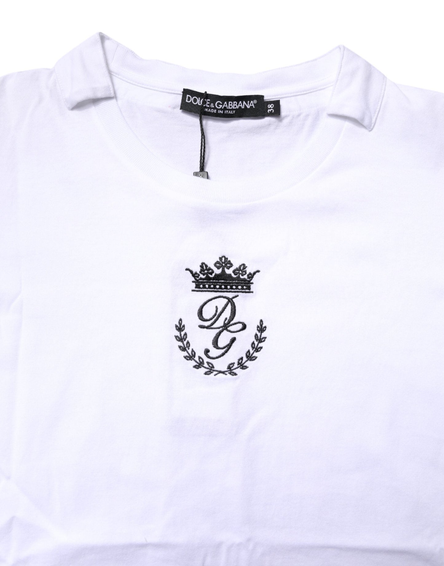 Dolce & Gabbana White Logo Crown Cotton Crew Neck Women's T-shirt ()