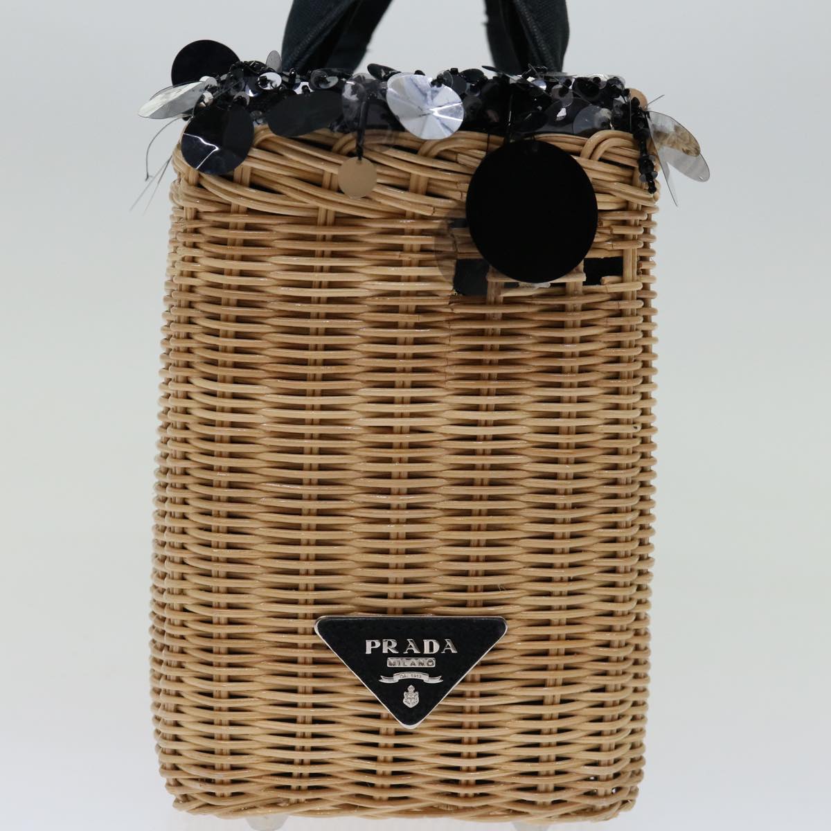 PRADA Hand Bag Wicker Beige  69445