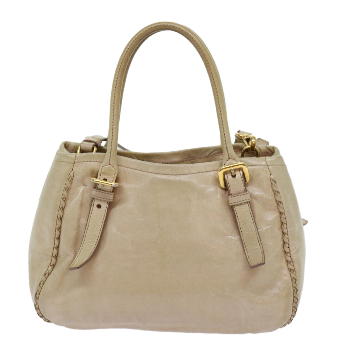 PRADA Hand Bag Leather 2way Beige 69663