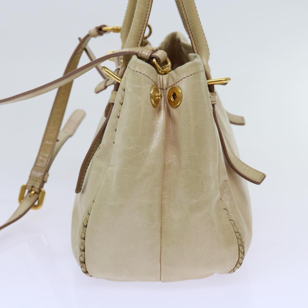 PRADA Hand Bag Leather 2way Beige 69663