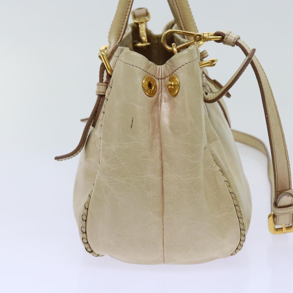 PRADA Hand Bag Leather 2way Beige 69663