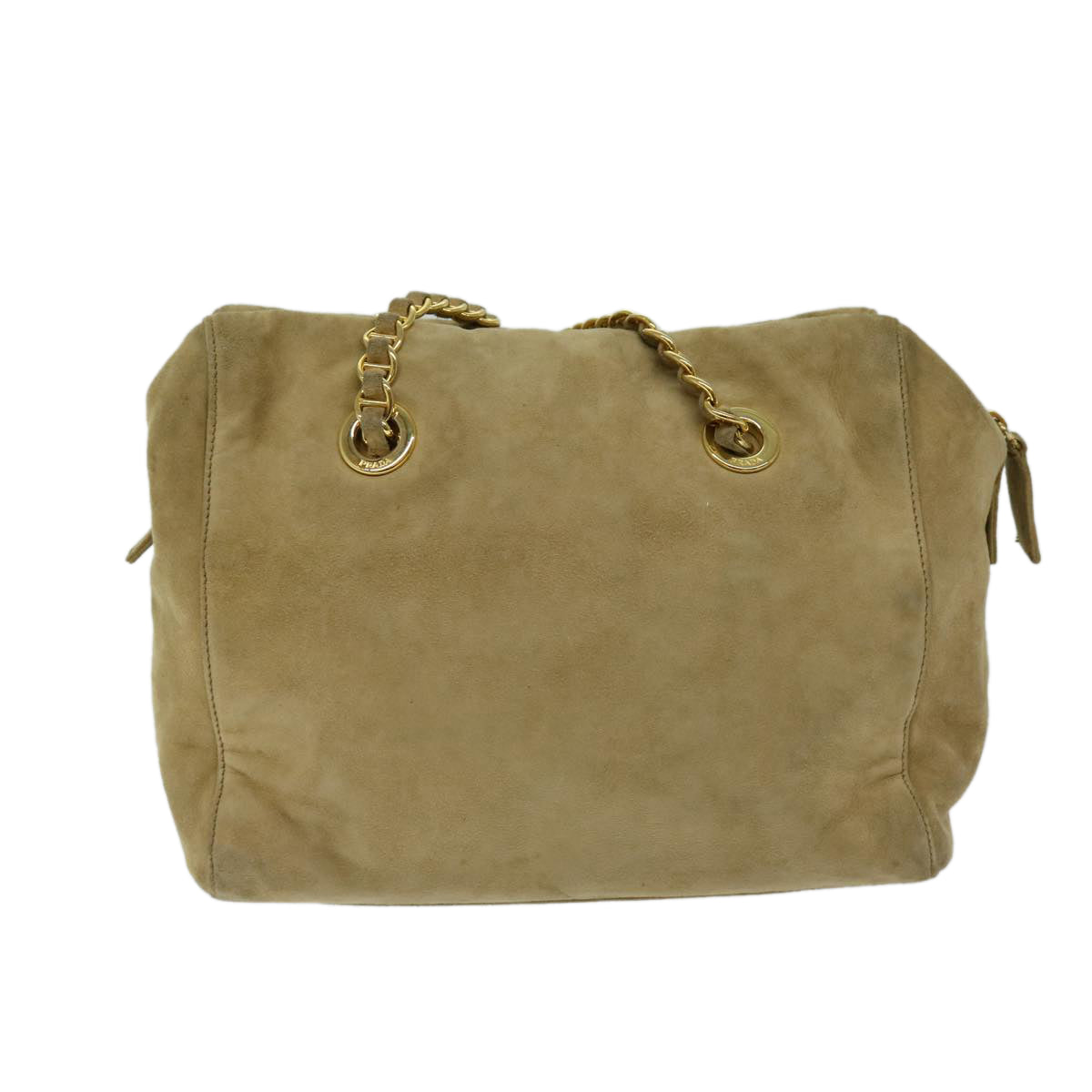 PRADA Chain Shoulder Bag Suede Beige 69664