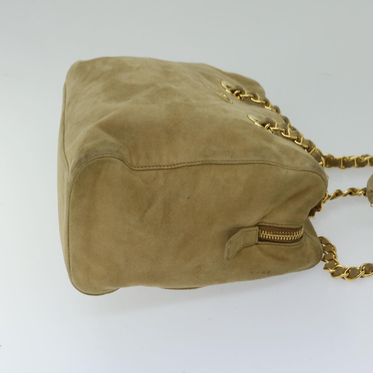 PRADA Chain Shoulder Bag Suede Beige 69664