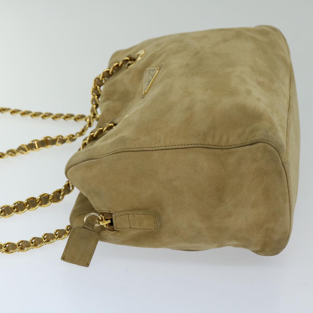PRADA Chain Shoulder Bag Suede Beige 69664