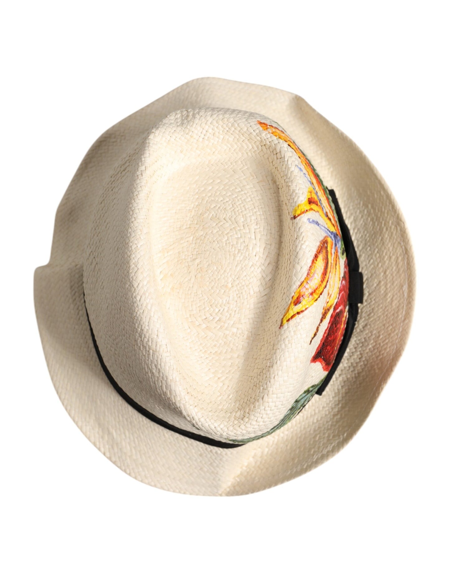 Dolce & Gabbana Beige Floral Print Straw Wide Brim Fedora Men's Hat