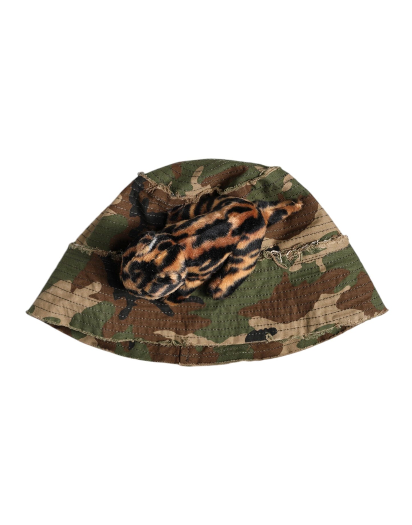 Dolce & Gabbana Multicolor Leopard Embellish Wide Brim Bucket Men's Hat