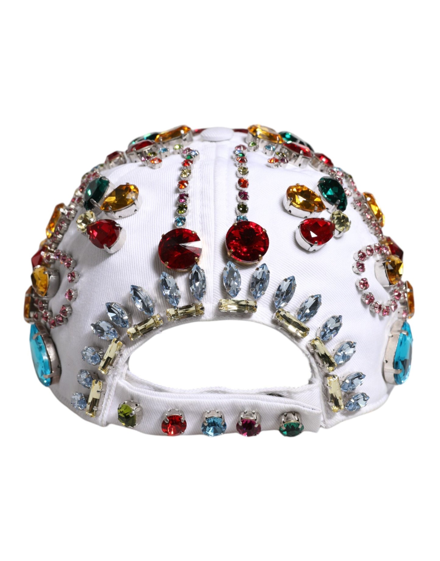 Dolce & Gabbana White Multicolor Crystal Embellish Baseball Men's Cap