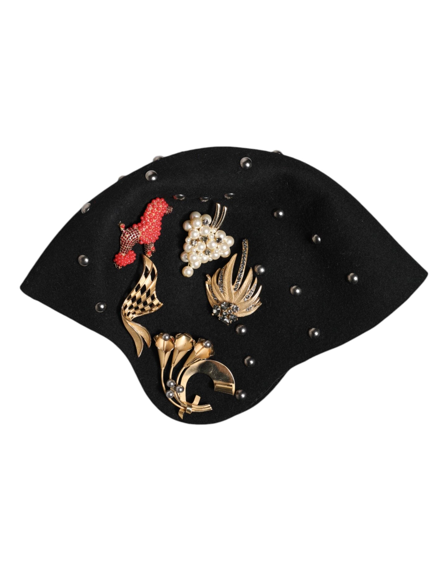Dolce & Gabbana Black Wool Multicolor Embellished Cloche Women's Hat