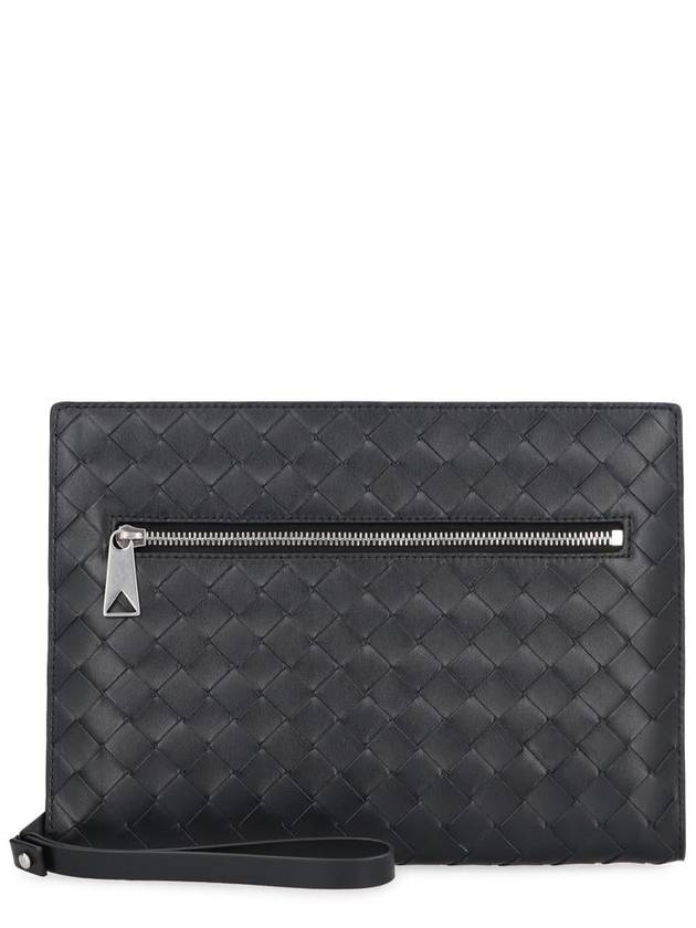 Bottega Veneta Intrecciato Zipper Small Clutch Bag Black