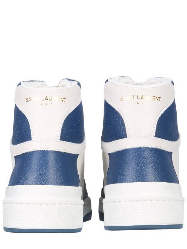 Saint Laurent SL24 Perforated Leather Mid Top Sneakers White Blue