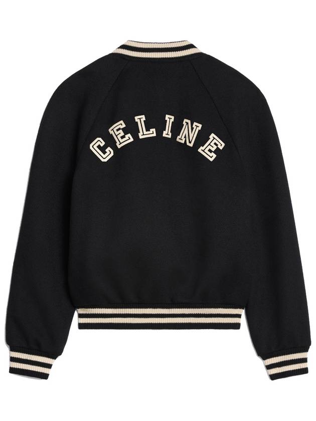 CELINE Teddy Embroidered Logo Textured Wool Bomber Jacket Black